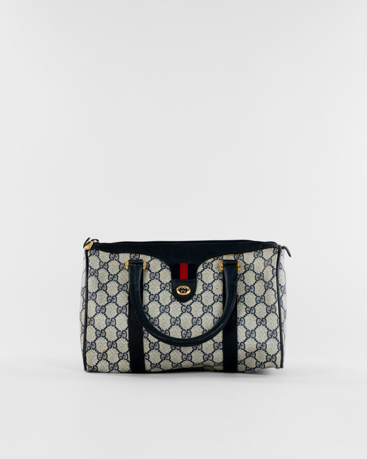GG Supreme Sherry Line Hand Bag PVC Navy Gold Red
