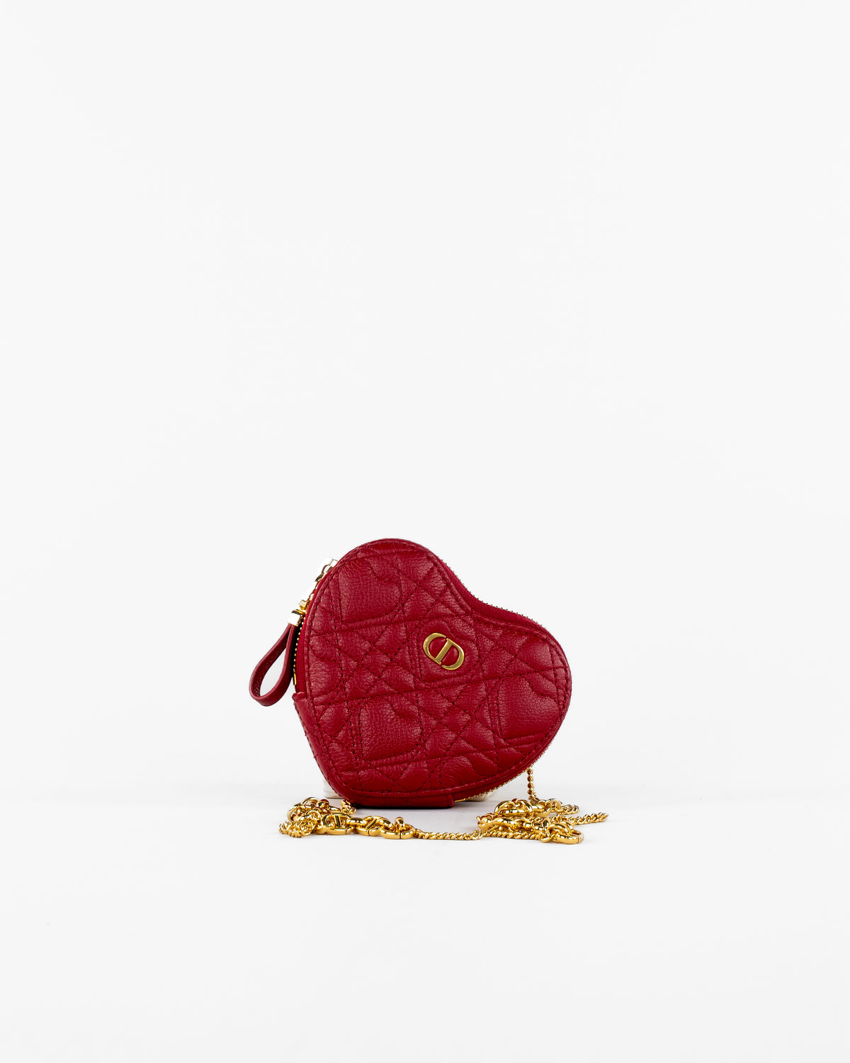 Cannage Caro Chain Shoulder Bag Leather Red Gold
