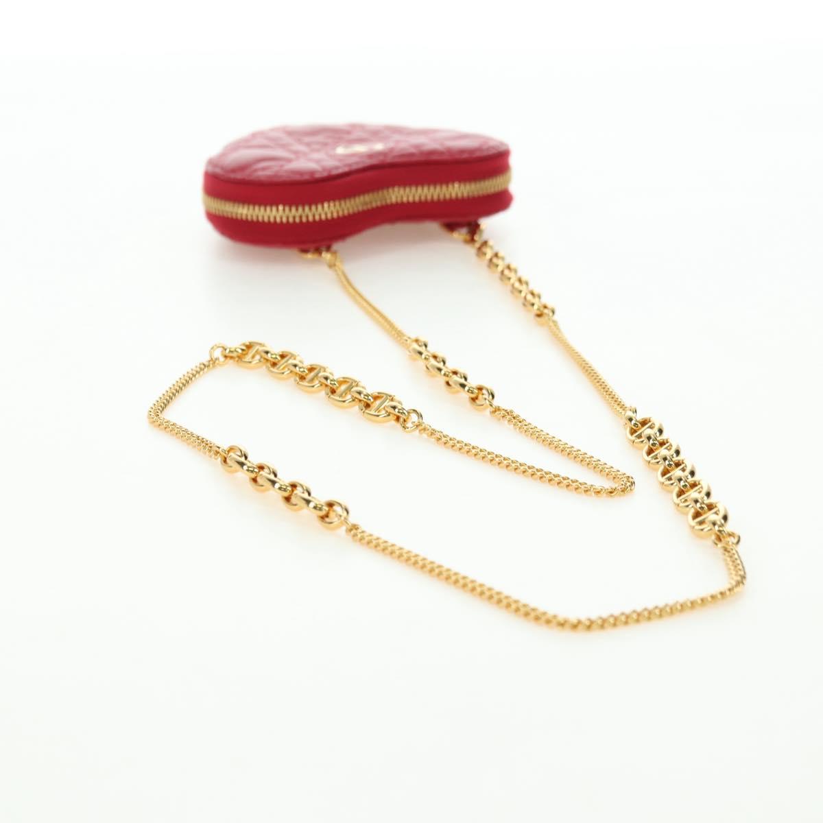 Cannage Caro Chain Shoulder Bag Leather Red Gold