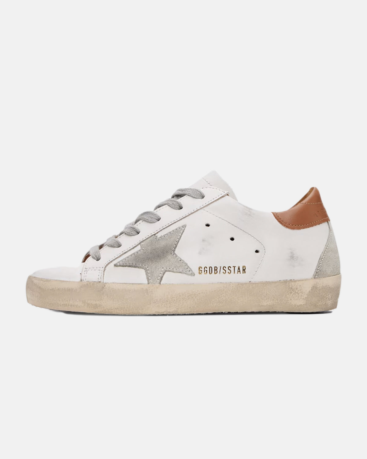 Super-Star White Vacchetta Tan Grey Suede Patch