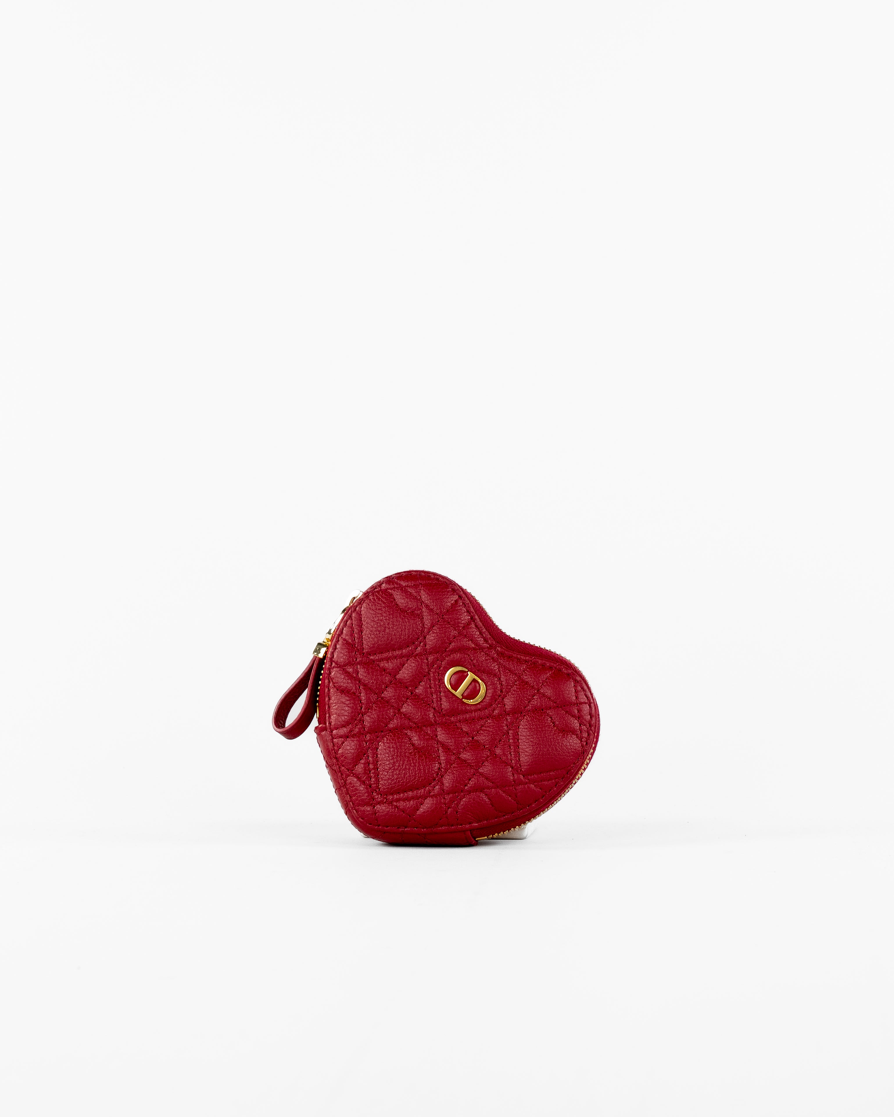 Cannage Caro Chain Shoulder Bag Leather Red Gold