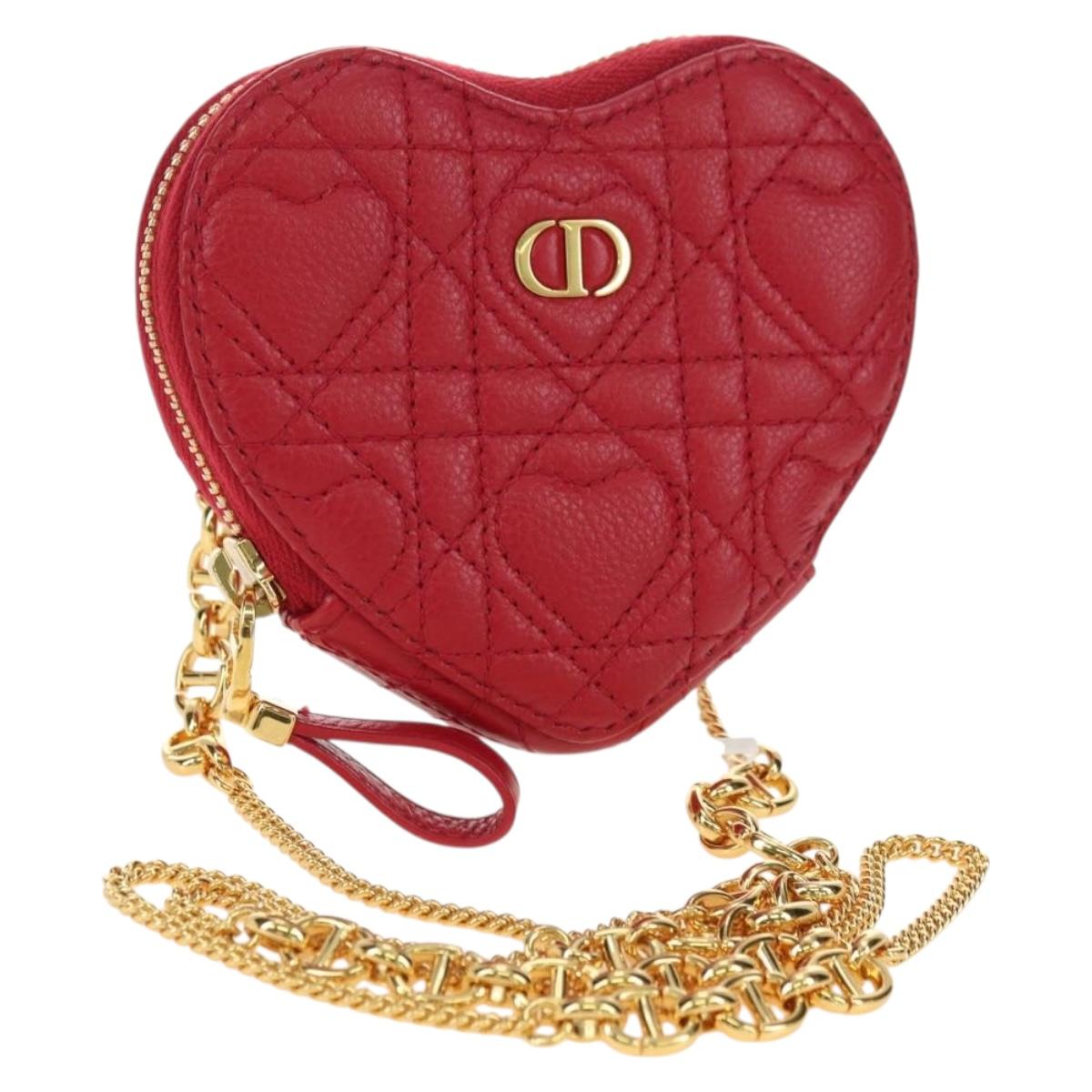 Cannage Caro Chain Shoulder Bag Leather Red Gold