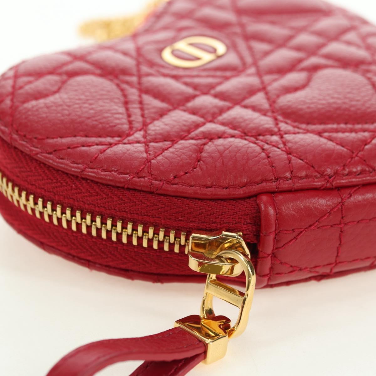 Cannage Caro Chain Shoulder Bag Leather Red Gold