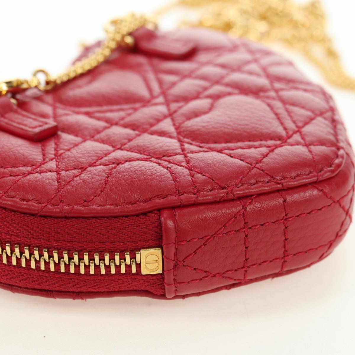 Cannage Caro Chain Shoulder Bag Leather Red Gold