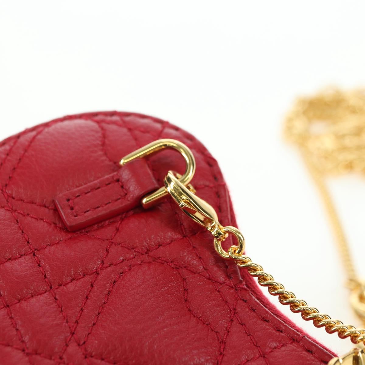 Cannage Caro Chain Shoulder Bag Leather Red Gold