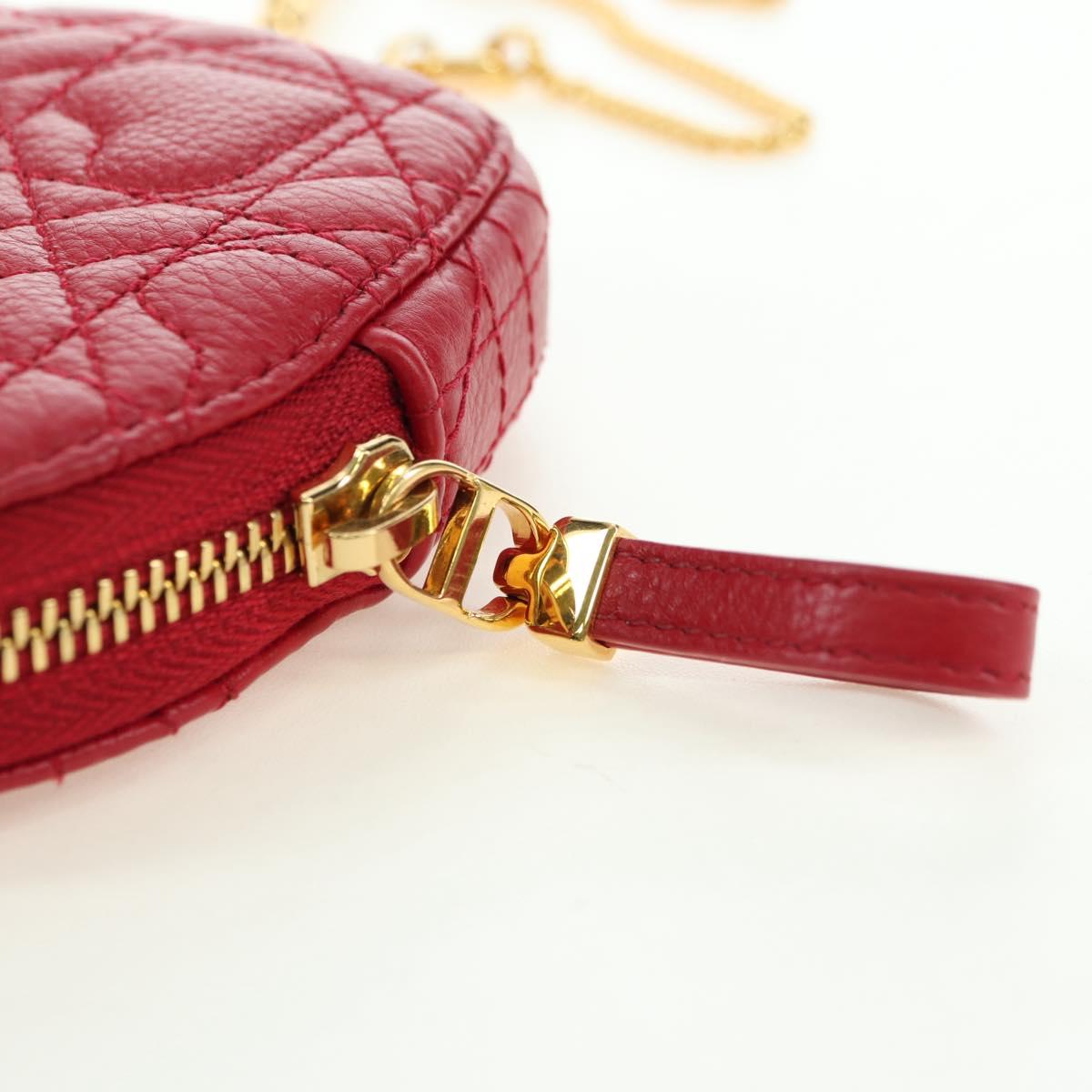 Cannage Caro Chain Shoulder Bag Leather Red Gold