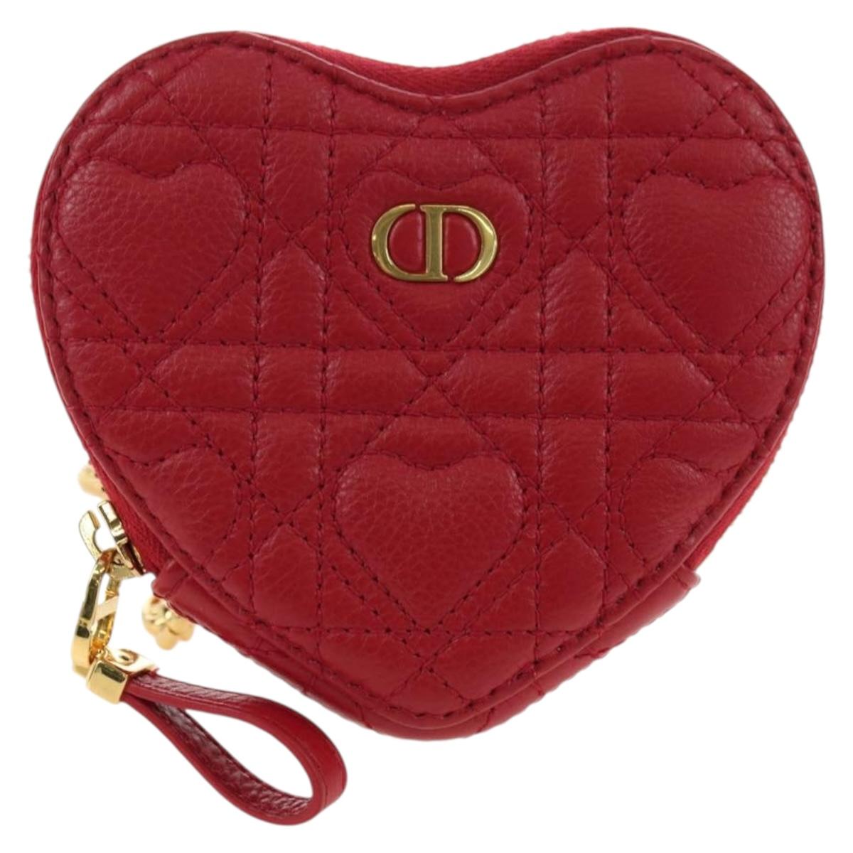 Cannage Caro Chain Shoulder Bag Leather Red Gold