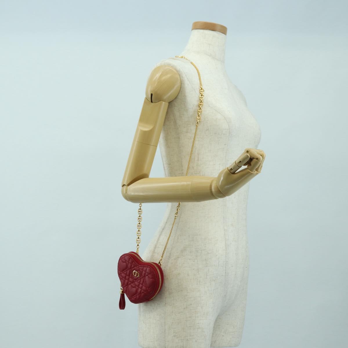 Cannage Caro Chain Shoulder Bag Leather Red Gold