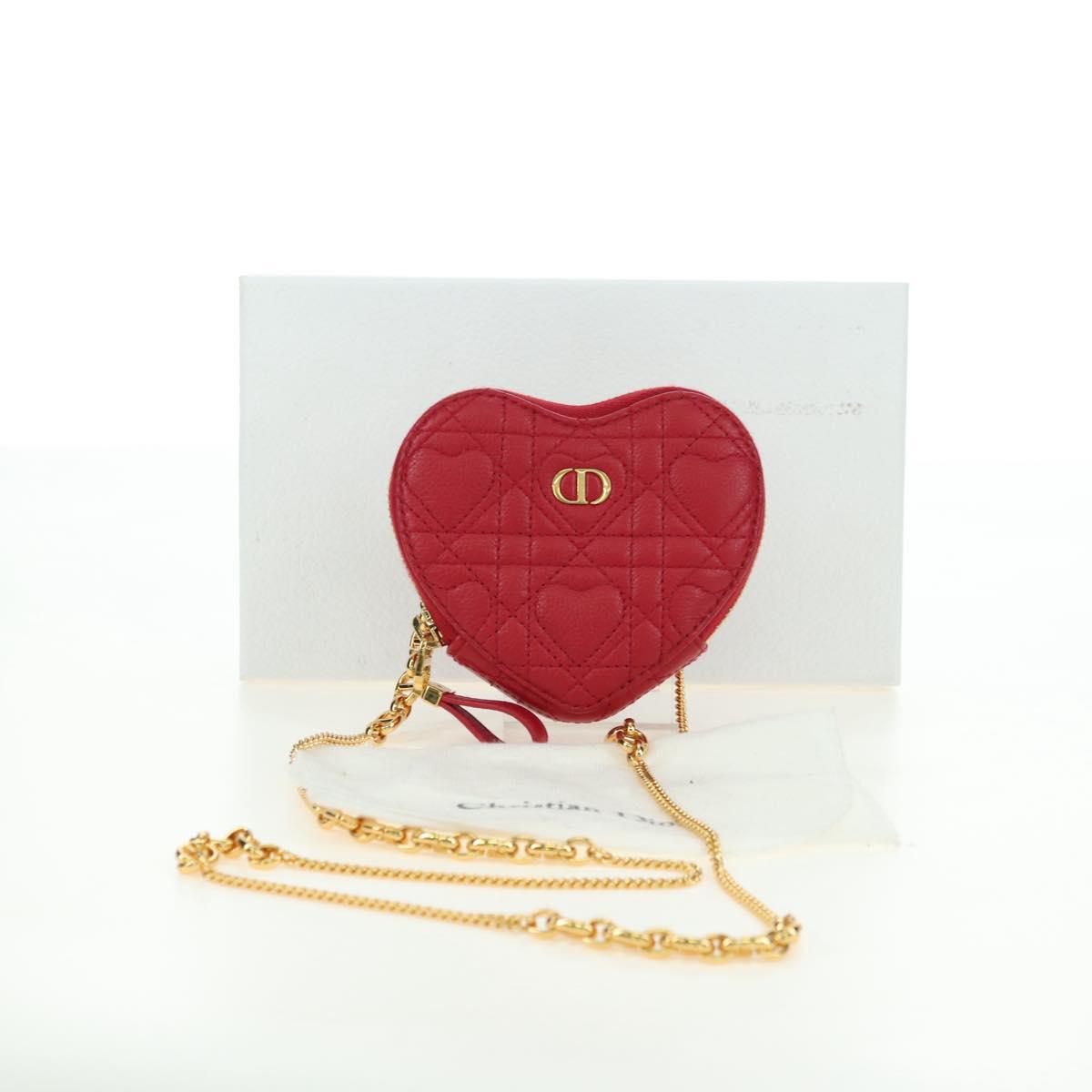 Cannage Caro Chain Shoulder Bag Leather Red Gold
