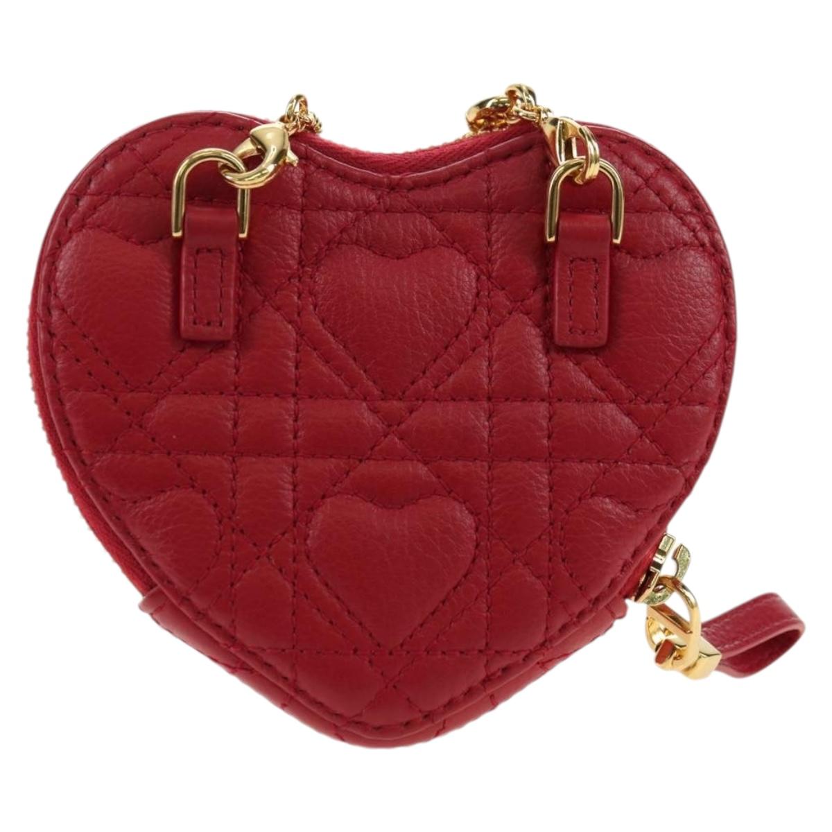 Cannage Caro Chain Shoulder Bag Leather Red Gold