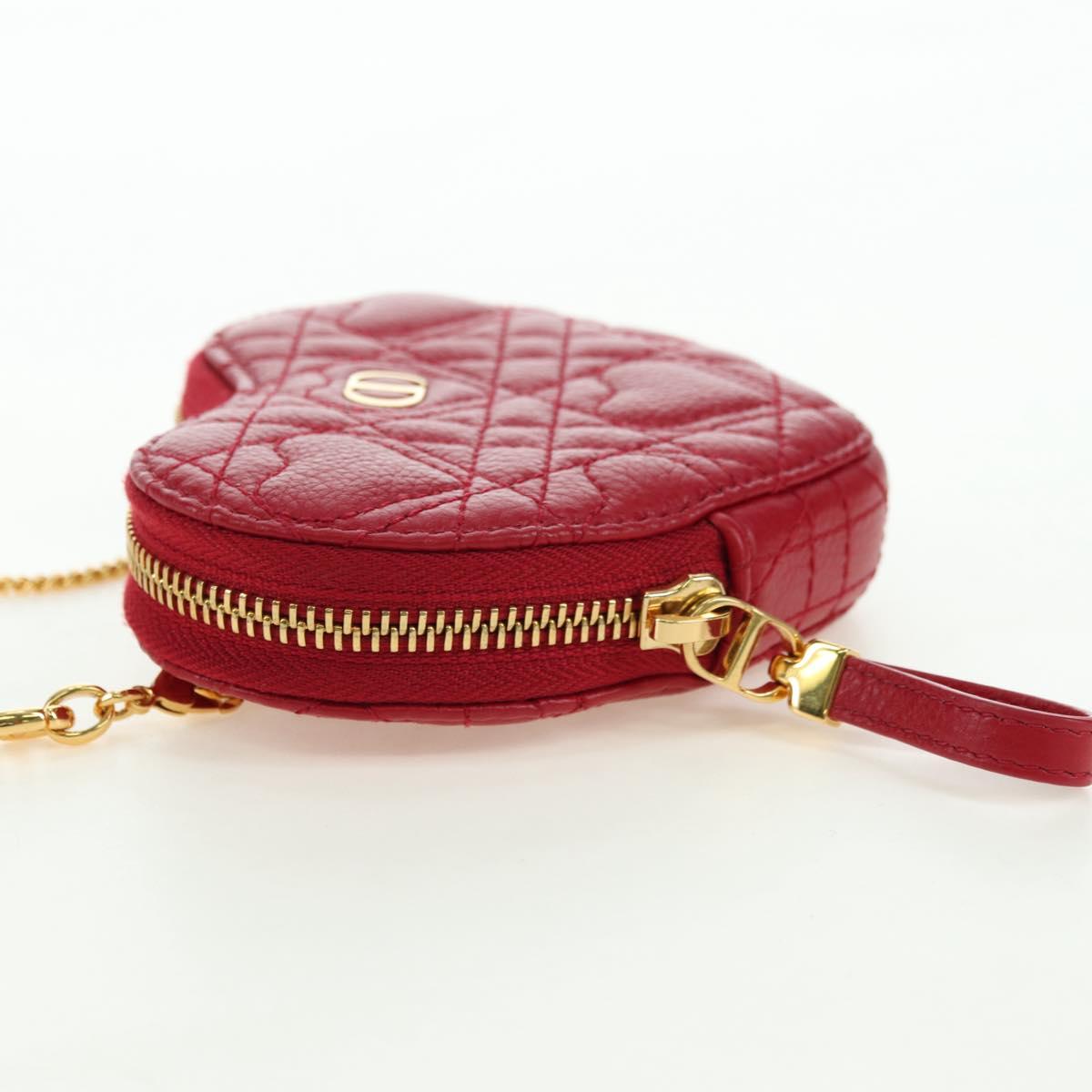Cannage Caro Chain Shoulder Bag Leather Red Gold