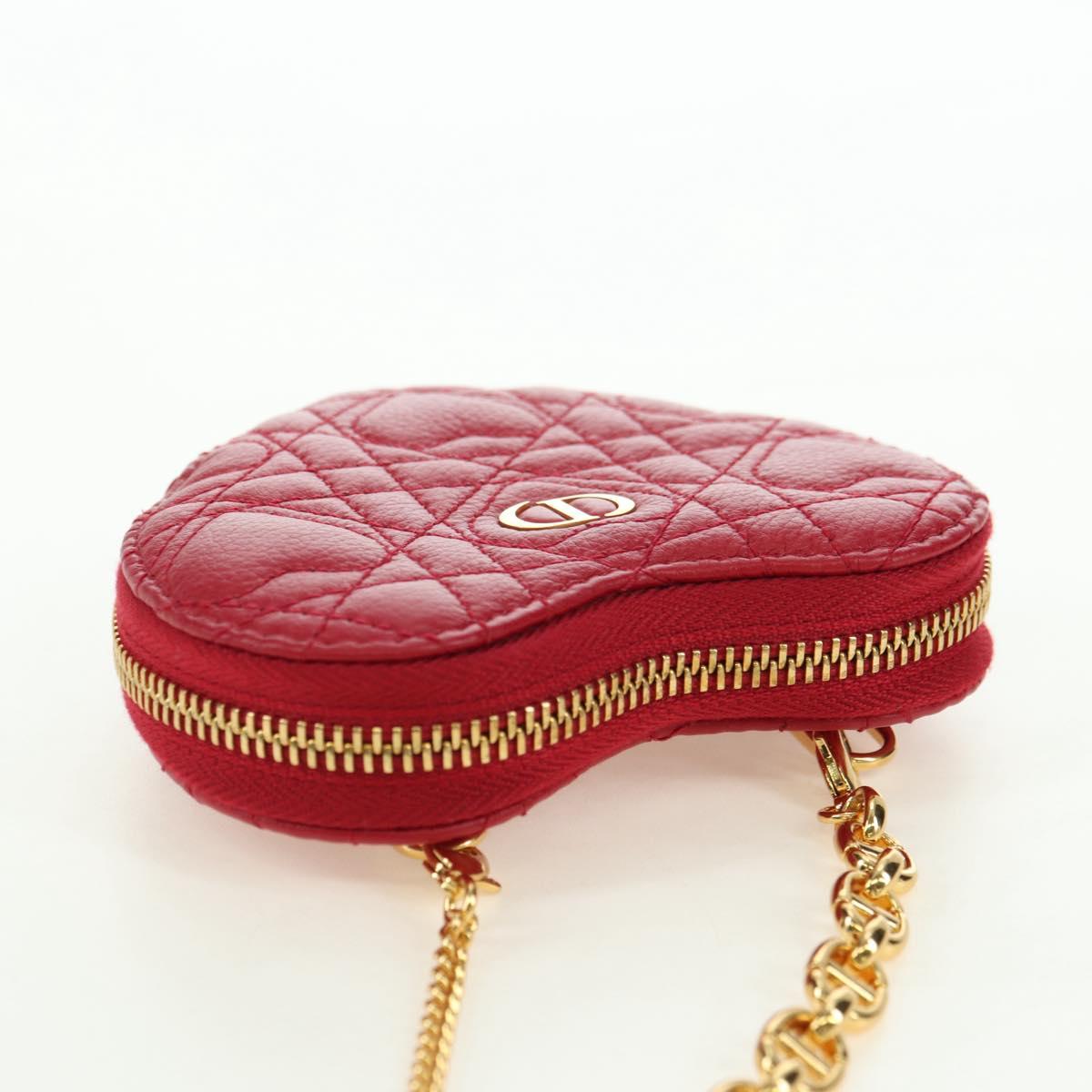 Cannage Caro Chain Shoulder Bag Leather Red Gold